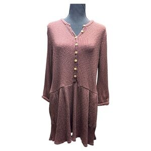 Free People Beach Blossom Ribbed Knit Dress Brown Button up Mini Dress Size XS